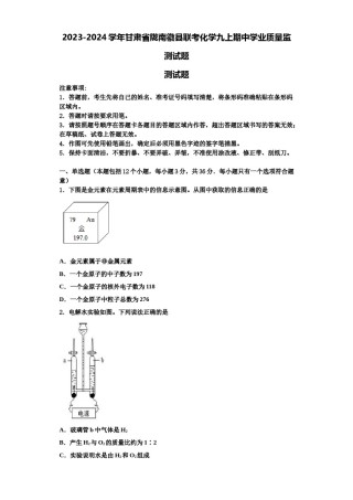 2023-2024学年甘肃省陇南徽县联考化学九上期中学业质量监测试题含解析.doc