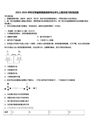 2023-2024学年甘肃省陇南徽县联考化学九上期末复习检测试题含解析.doc