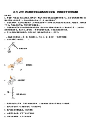 2023-2024学年甘肃省靖远县九年级化学第一学期期末考试模拟试题含解析.doc