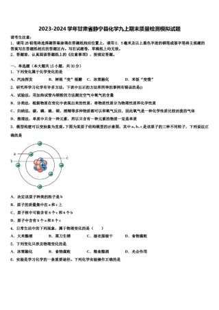 2023-2024学年甘肃省静宁县化学九上期末质量检测模拟试题含解析.doc