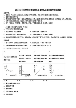 2023-2024学年甘肃省高台县化学九上期末统考模拟试题含解析.doc