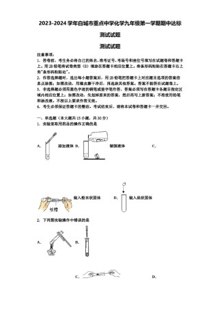 2023-2024学年白城市重点中学化学九年级第一学期期中达标测试试题含解析.doc
