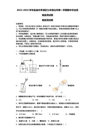 2023-2024学年盐城市亭湖区九年级化学第一学期期中学业质量监测试题含解析.doc