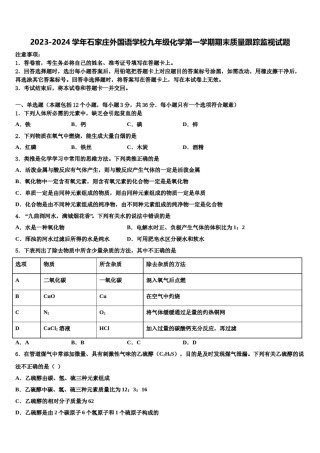 2023-2024学年石家庄外国语学校九年级化学第一学期期末质量跟踪监视试题含解析.doc