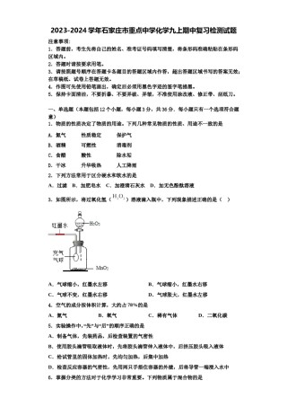 2023-2024学年石家庄市重点中学化学九上期中复习检测试题含解析.doc