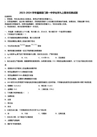 2023-2024学年福建厦门第一中学化学九上期末经典试题含解析.doc