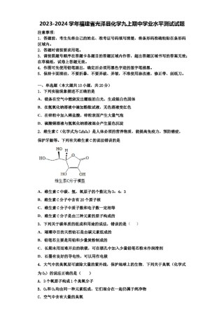 2023-2024学年福建省光泽县化学九上期中学业水平测试试题含解析.doc