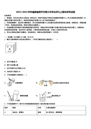 2023-2024学年福建省南平市第三中学化学九上期末统考试题含解析.doc