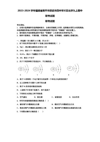 2023-2024学年福建省南平市邵武市四中学片区化学九上期中联考试题含解析.doc