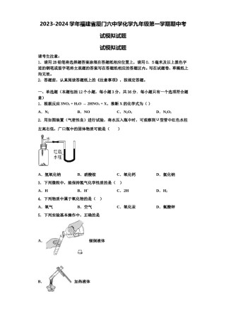 2023-2024学年福建省厦门六中学化学九年级第一学期期中考试模拟试题含解析.doc
