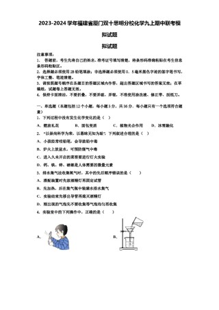 2023-2024学年福建省厦门双十思明分校化学九上期中联考模拟试题含解析.doc