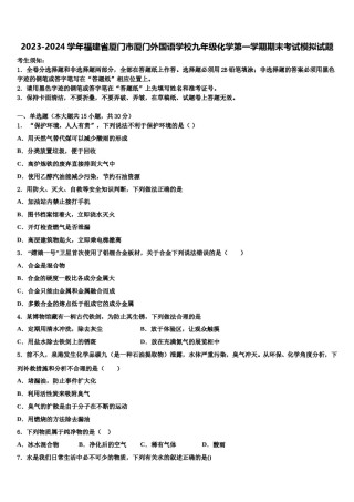2023-2024学年福建省厦门市厦门外国语学校九年级化学第一学期期末考试模拟试题含解析.doc