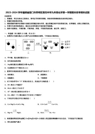 2023-2024学年福建省厦门市思明区莲花中学九年级化学第一学期期末统考模拟试题含解析.doc