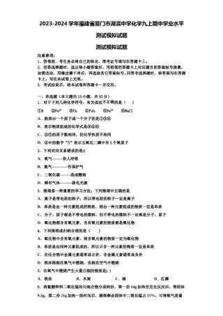 2023-2024学年福建省厦门市湖滨中学化学九上期中学业水平测试模拟试题含解析.doc