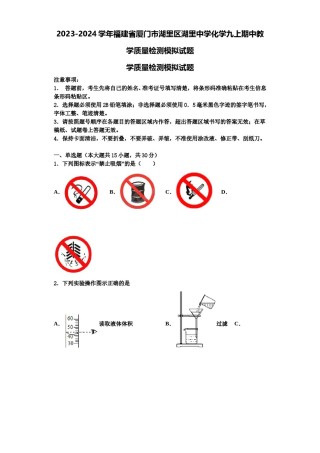 2023-2024学年福建省厦门市湖里区湖里中学化学九上期中教学质量检测模拟试题含解析.doc