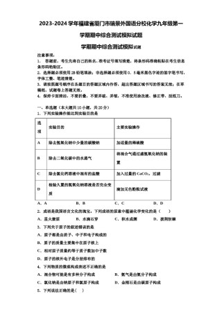 2023-2024学年福建省厦门市瑞景外国语分校化学九年级第一学期期中综合测试模拟试题含解析.doc