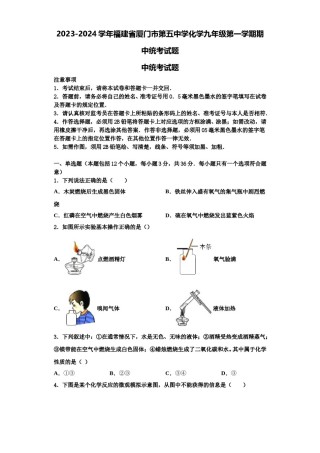 2023-2024学年福建省厦门市第五中学化学九年级第一学期期中统考试题含解析.doc