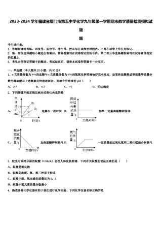 2023-2024学年福建省厦门市第五中学化学九年级第一学期期末教学质量检测模拟试题含解析.doc