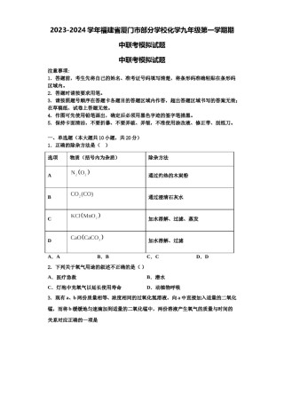 2023-2024学年福建省厦门市部分学校化学九年级第一学期期中联考模拟试题含解析.doc