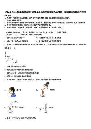 2023-2024学年福建省厦门市集美区杏东中学化学九年级第一学期期末综合测试试题含解析.doc