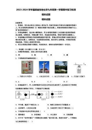 2023-2024学年福建省各地化学九年级第一学期期中复习检测模拟试题含解析.doc