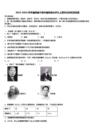 2023-2024学年福建省宁德市福鼎县化学九上期末达标检测试题含解析.doc