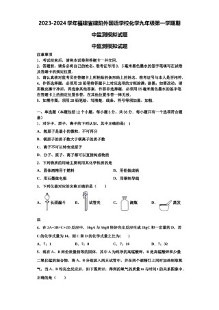 2023-2024学年福建省建阳外国语学校化学九年级第一学期期中监测模拟试题含解析.doc