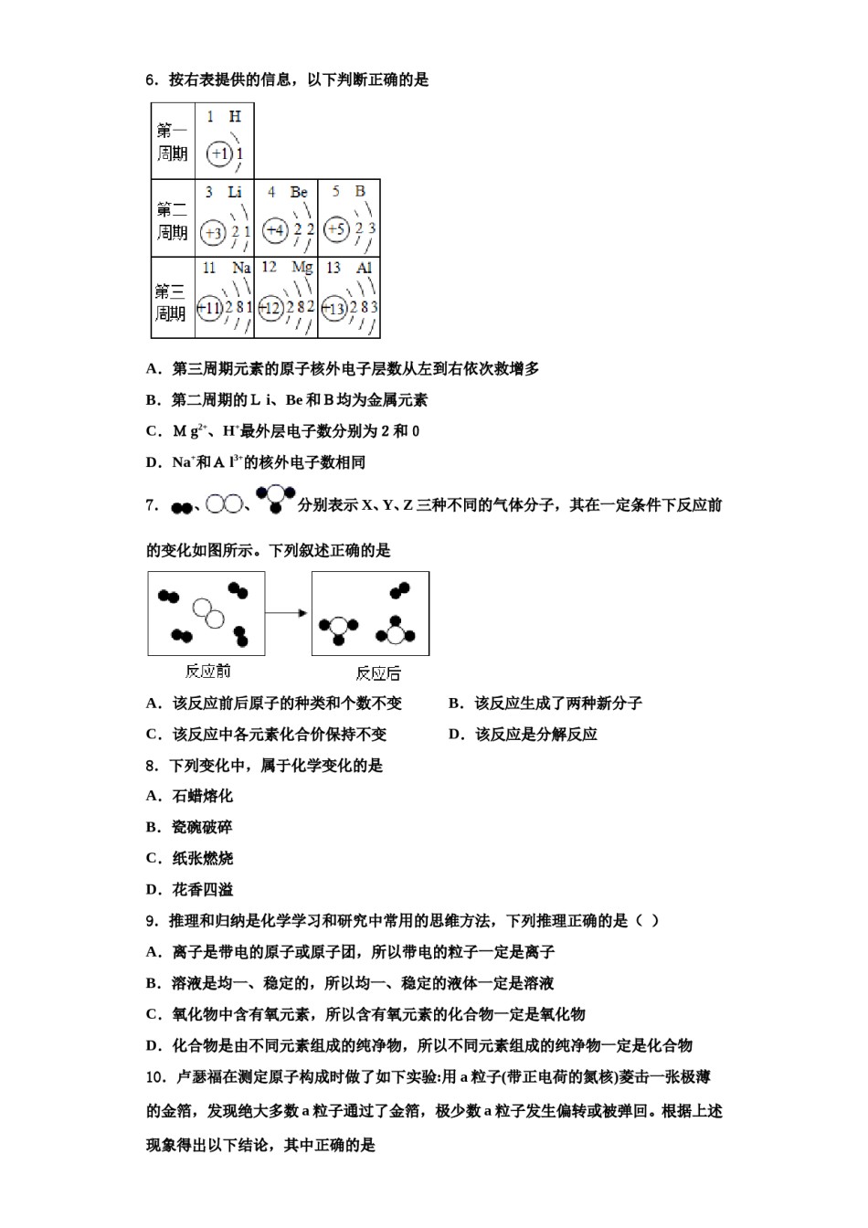 2023-2024学年福建省惠安科山中学化学九年级第一学期期中达标测试试题含解析.doc_第2页