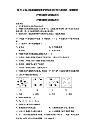 2023-2024学年福建省惠安高级中学化学九年级第一学期期中教学质量检测模拟试题含解析.doc