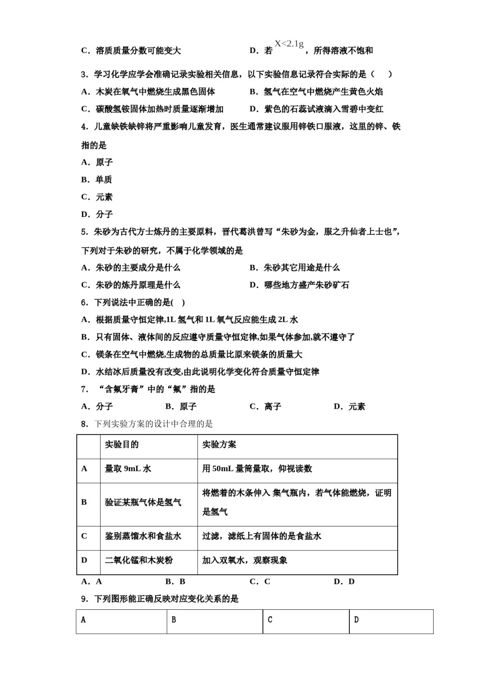 2023-2024学年福建省永春县九年级化学第一学期期中监测试题含解析.doc_第2页