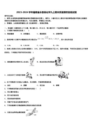 2023-2024学年福建省永春县化学九上期末质量跟踪监视试题含解析.doc
