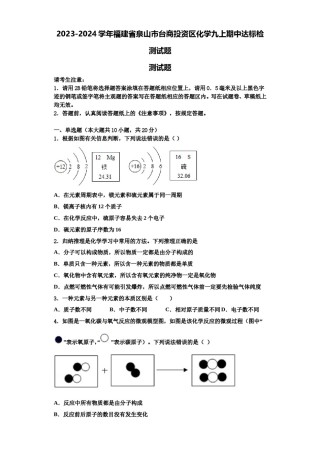 2023-2024学年福建省泉山市台商投资区化学九上期中达标检测试题含解析.doc