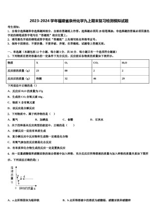 2023-2024学年福建省泉州化学九上期末复习检测模拟试题含解析.doc