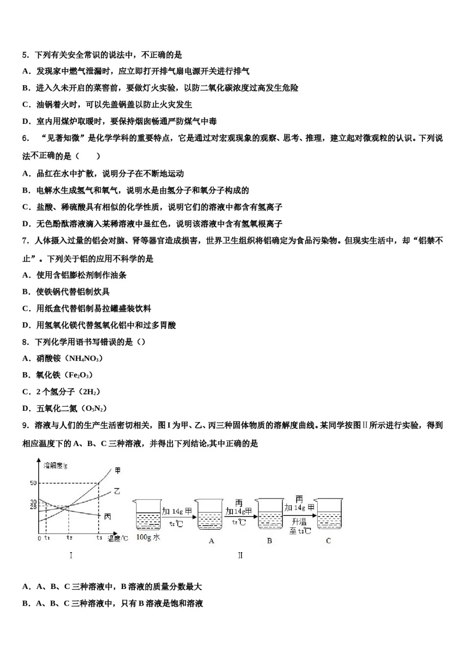 2023-2024学年福建省泉州实验中学九年级化学第一学期期末学业质量监测试题含解析.doc_第2页