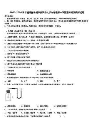 2023-2024学年福建省泉州市安溪县化学九年级第一学期期末检测模拟试题含解析.doc