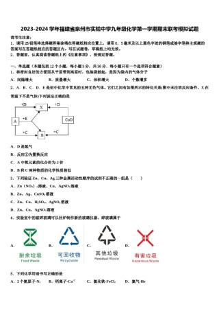 2023-2024学年福建省泉州市实验中学九年级化学第一学期期末联考模拟试题含解析.doc