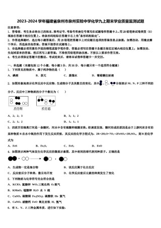 2023-2024学年福建省泉州市泉州实验中学化学九上期末学业质量监测试题含解析.doc