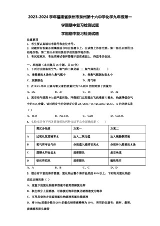 2023-2024学年福建省泉州市泉州第十六中学化学九年级第一学期期中复习检测试题含解析.doc