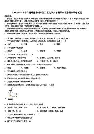 2023-2024学年福建省泉州市洛江区化学九年级第一学期期末统考试题含解析.doc