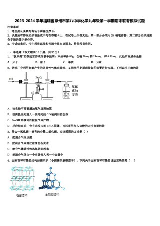 2023-2024学年福建省泉州市第八中学化学九年级第一学期期末联考模拟试题含解析.doc