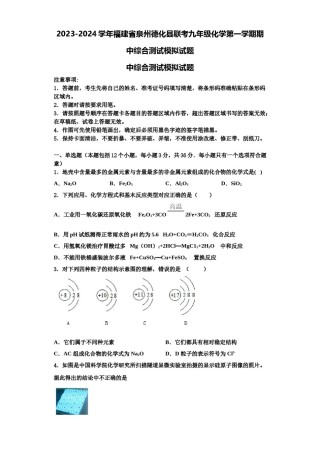 2023-2024学年福建省泉州德化县联考九年级化学第一学期期中综合测试模拟试题含解析.doc