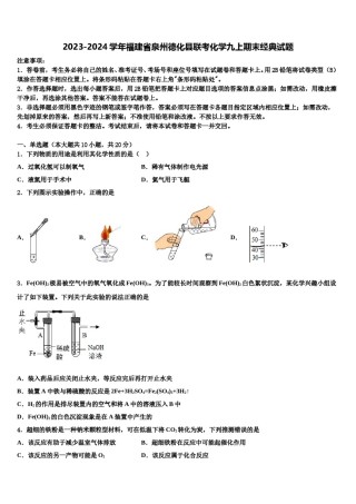2023-2024学年福建省泉州德化县联考化学九上期末经典试题含解析.doc