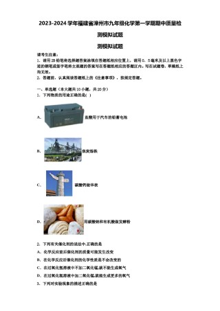 2023-2024学年福建省漳州市九年级化学第一学期期中质量检测模拟试题含解析.doc