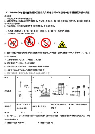 2023-2024学年福建省漳州市云霄县九年级化学第一学期期末教学质量检测模拟试题含解析.doc
