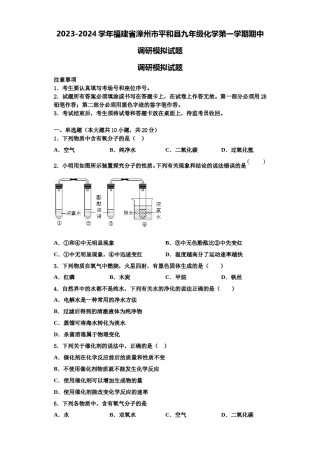 2023-2024学年福建省漳州市平和县九年级化学第一学期期中调研模拟试题含解析.doc