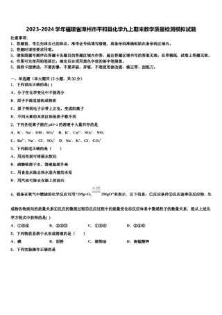 2023-2024学年福建省漳州市平和县化学九上期末教学质量检测模拟试题含解析.doc