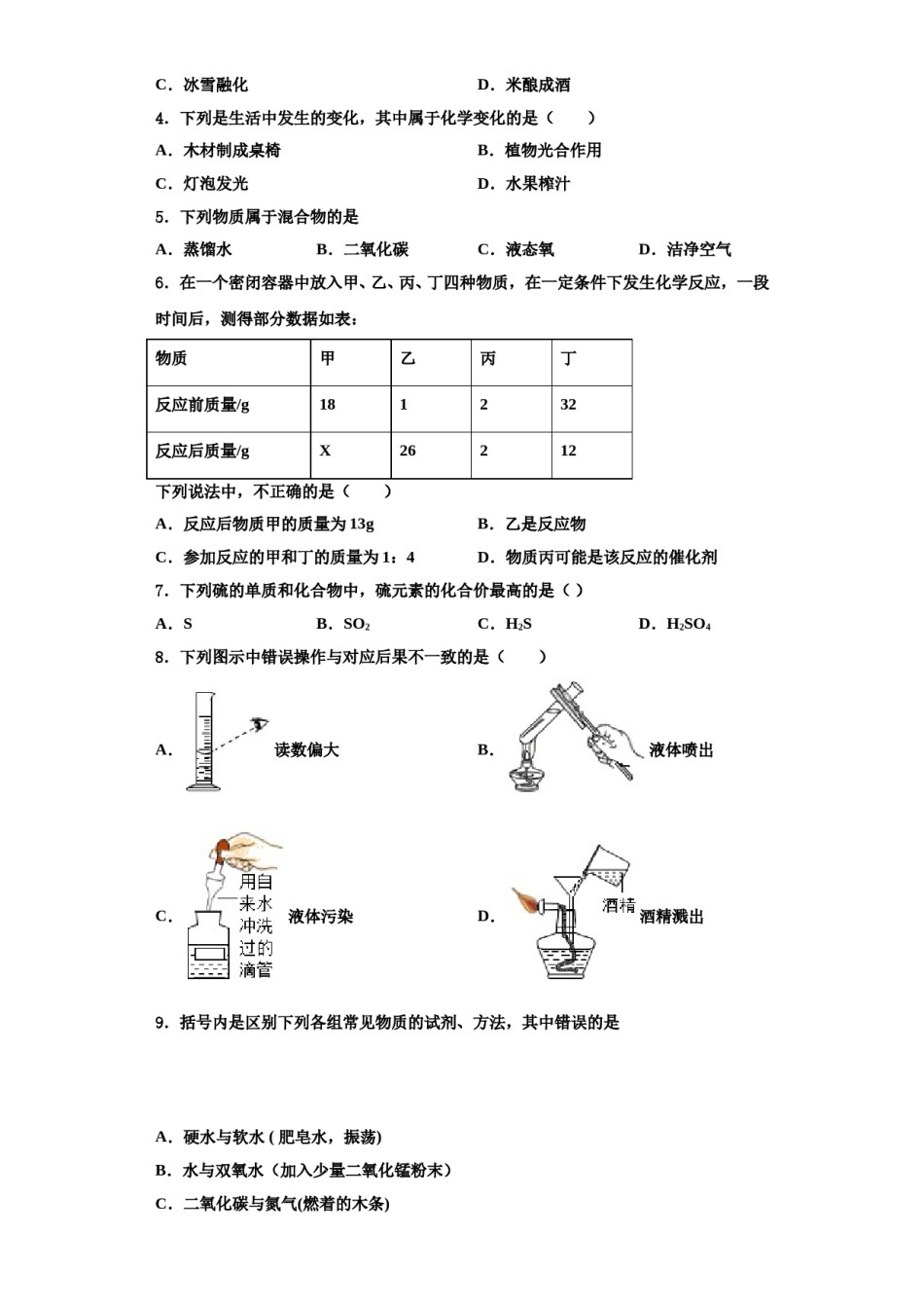 2023-2024学年福建省福州六中学化学九年级第一学期期中综合测试试题含解析.doc_第2页