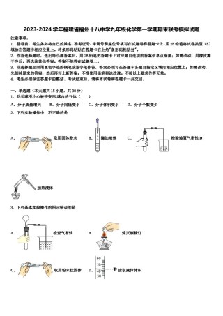 2023-2024学年福建省福州十八中学九年级化学第一学期期末联考模拟试题含解析.doc