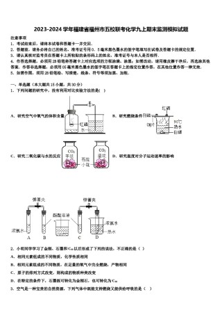 2023-2024学年福建省福州市五校联考化学九上期末监测模拟试题含解析.doc