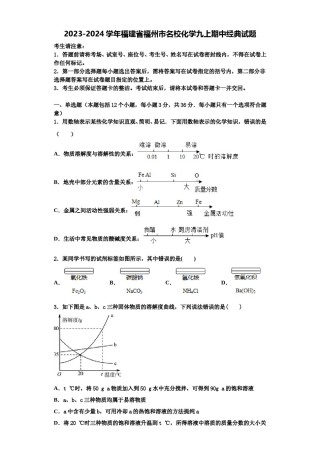 2023-2024学年福建省福州市名校化学九上期中经典试题含解析.doc